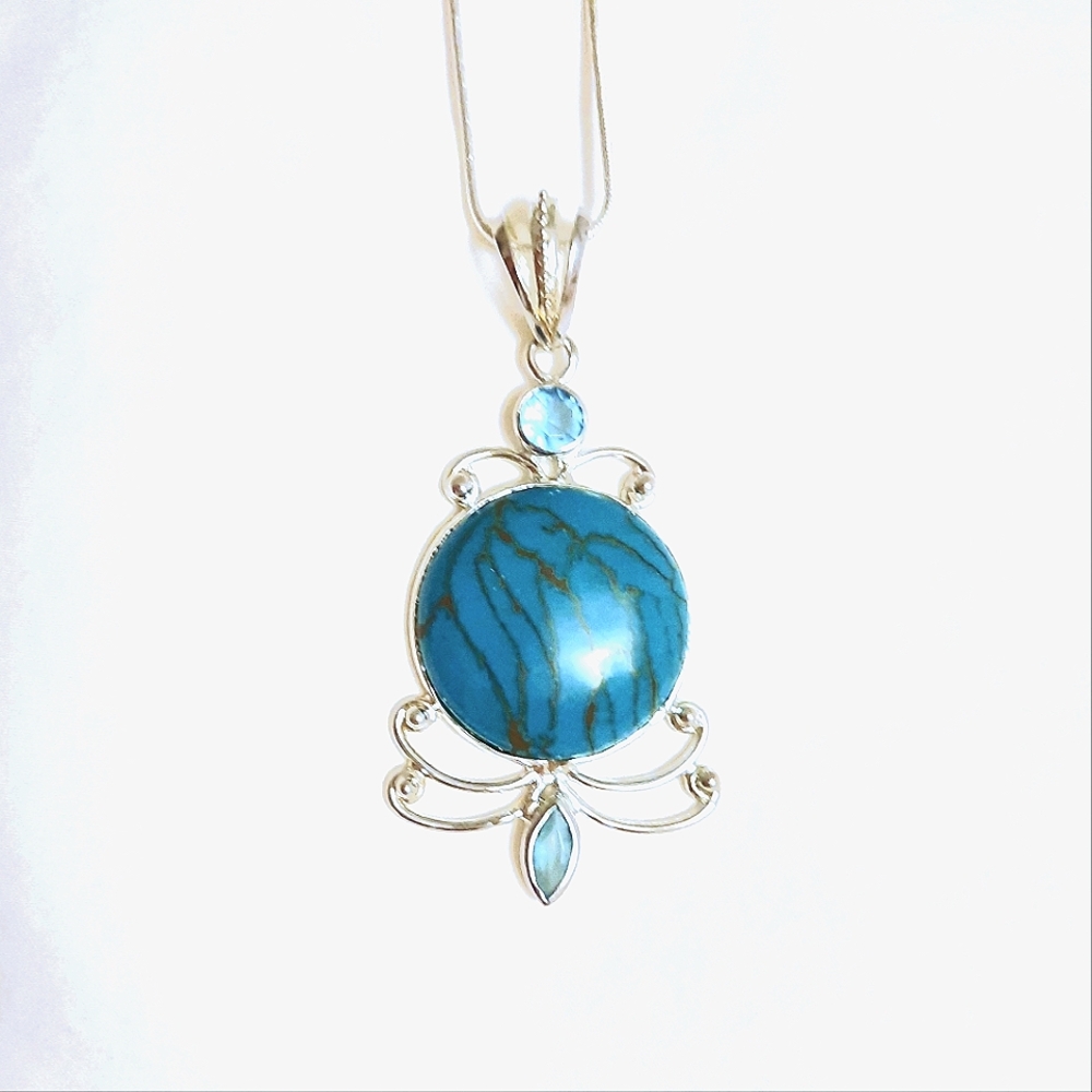 Blue and Silver Gemstone Pendant Necklace